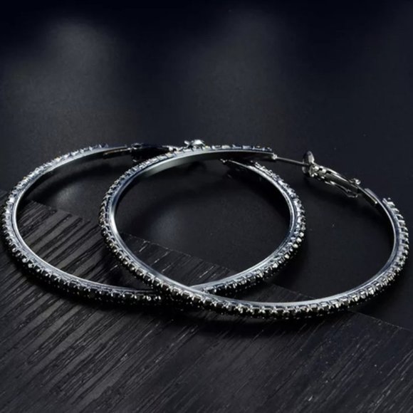 *Black Gold Black Sapphire 2.25'' Hoop Earrings - Picture 6 of 7